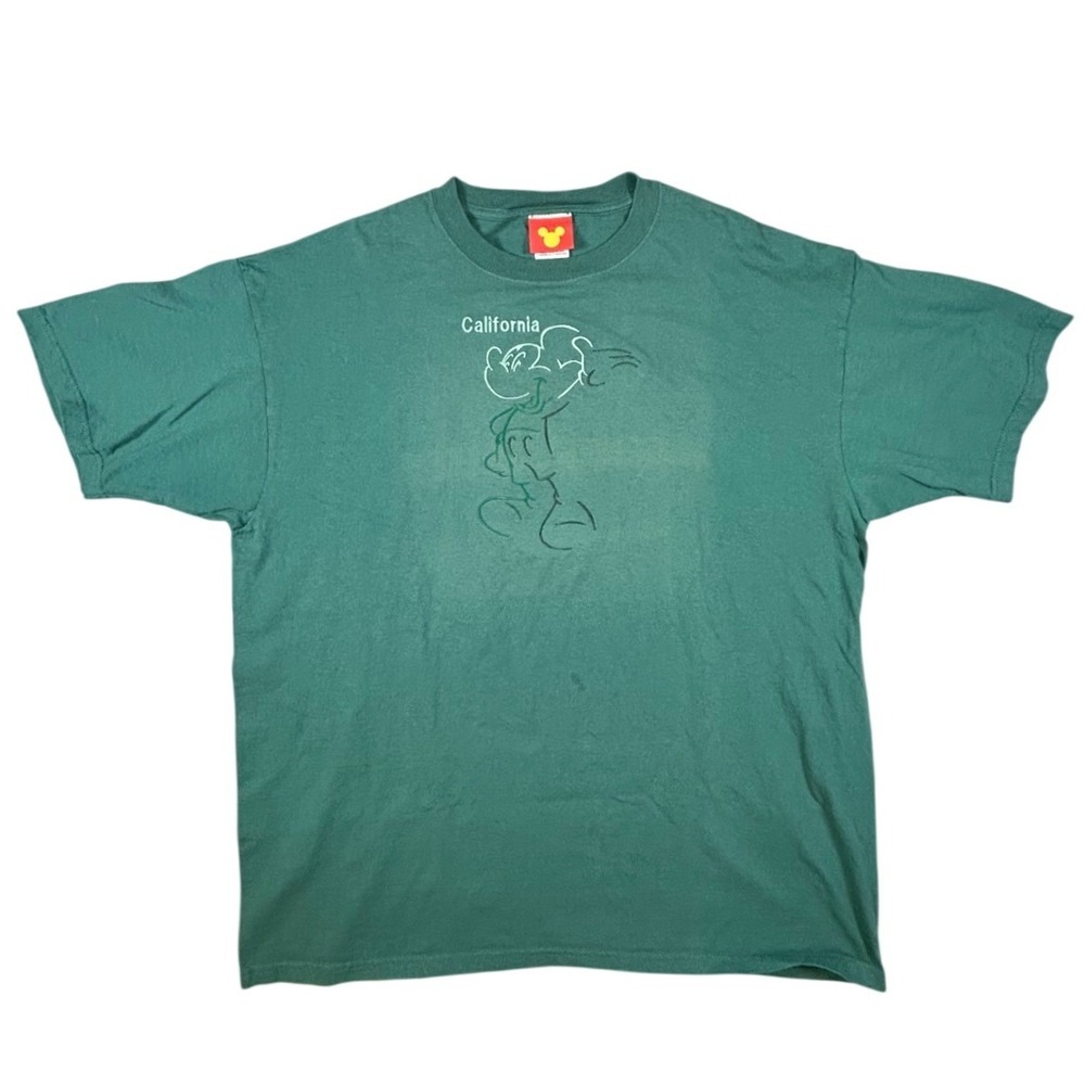 Vintage Disney Mickey Mouse California Embroidered Green T-Shirt Mens XL Tee